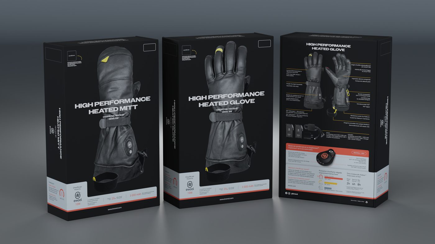 Three Auclair glove and mitt boxes with ingredient labels