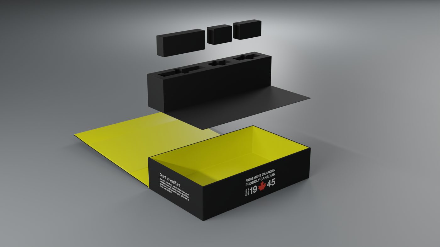 Open Auclair box with a yellow pulp moulded insert for the ewool technology